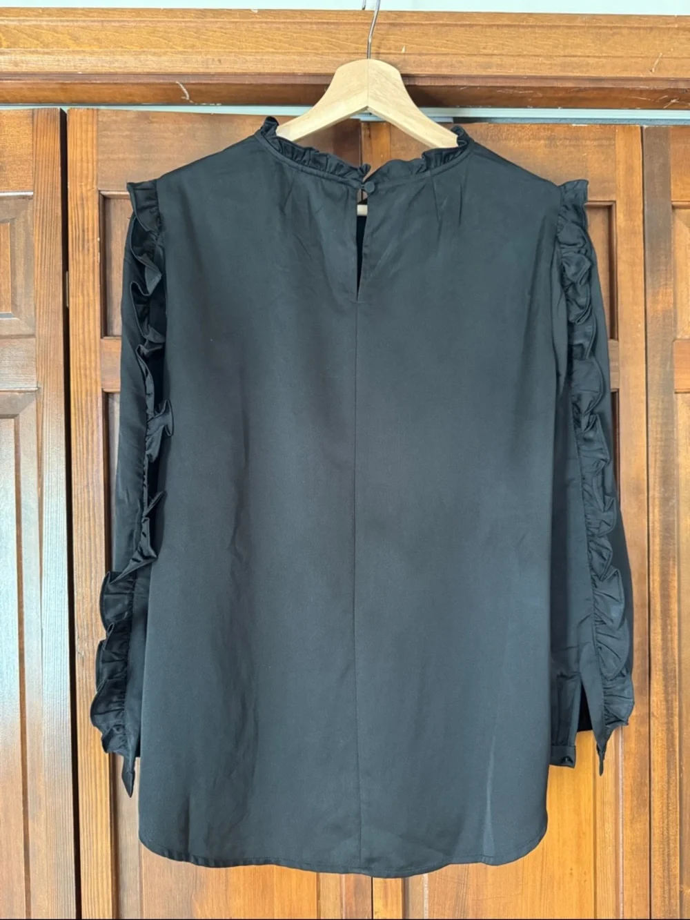 J. Crew Black Ruffle-Trim Long Sleeve Top - Picture 2 of 10